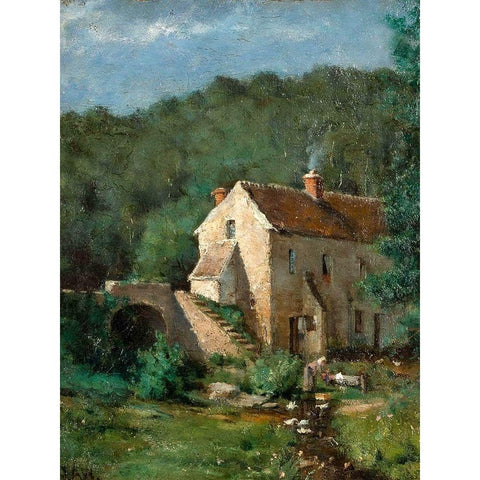 The Old Mill White Modern Wood Framed Art Print by Weir, J Alden