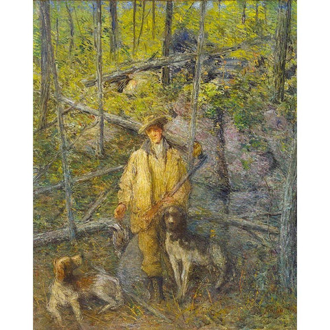 Hunter and Dogs Black Modern Wood Framed Art Print with Double Matting by Weir, J Alden