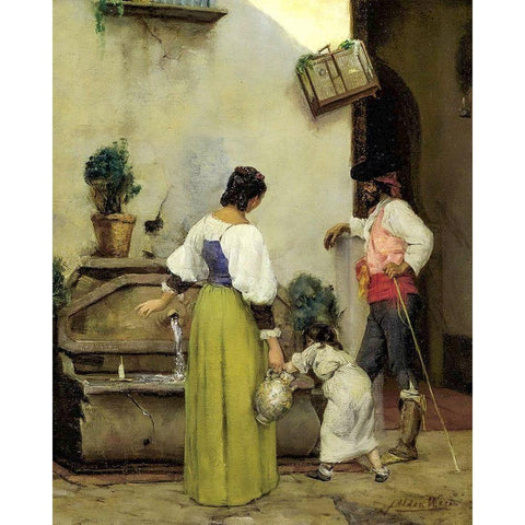 At the Water Trough White Modern Wood Framed Art Print by Weir, J Alden