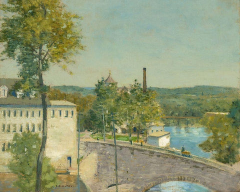 U.S. Thread Company Mills-Willimantic-Connecticut Black Ornate Wood Framed Art Print with Double Matting by Weir, J Alden