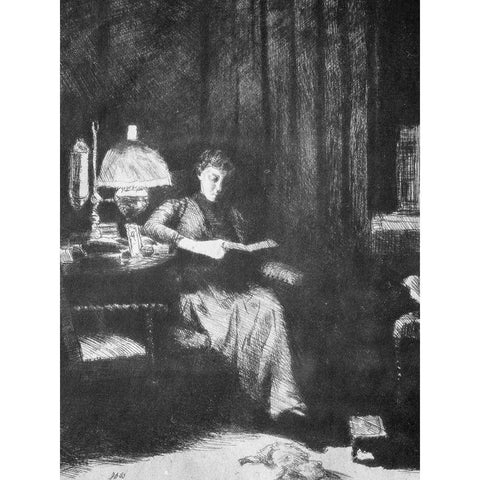 The Evening Lamp Gold Ornate Wood Framed Art Print with Double Matting by Weir, J Alden