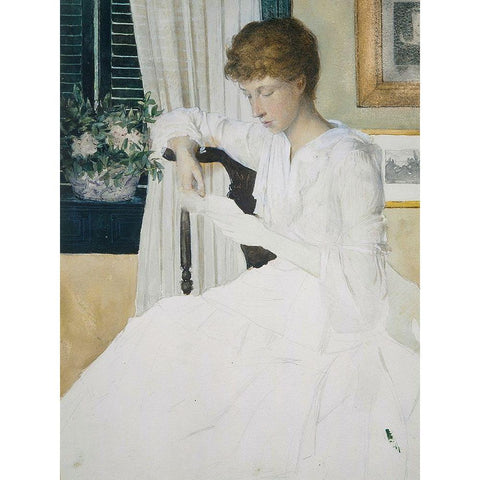 Anna Dwight Weir Reading a Letter Gold Ornate Wood Framed Art Print with Double Matting by Weir, J Alden