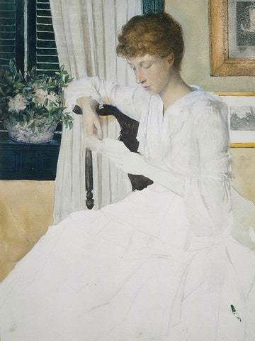 Anna Dwight Weir Reading a Letter Black Ornate Wood Framed Art Print with Double Matting by Weir, J Alden