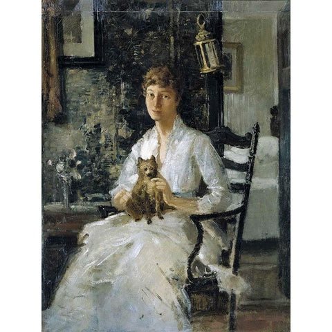 Portrait of a Lady with a Dog-Anna Baker Weir Black Modern Wood Framed Art Print with Double Matting by Weir, J Alden