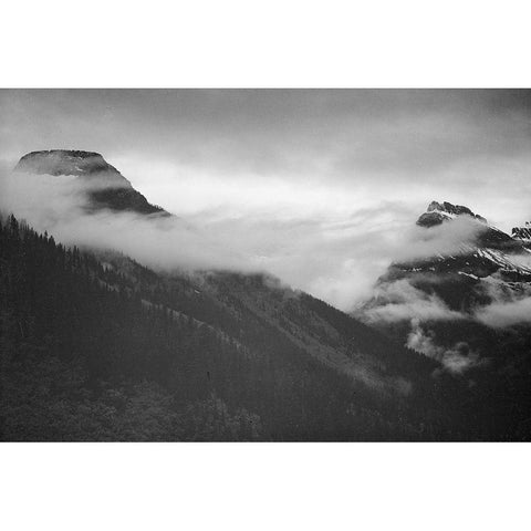 Mountain partially covered with clouds-Glacier National Park-Montana Black Modern Wood Framed Art Print with Double Matting by Adams, Ansel