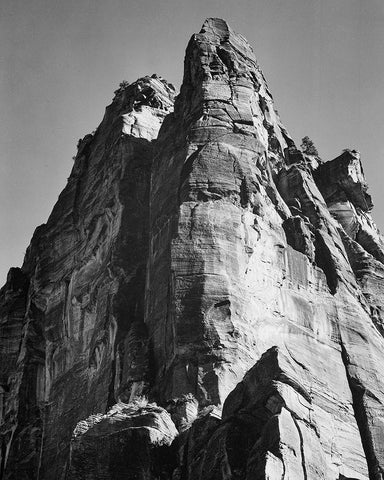 Rock formation-Zion National Park-Utah White Modern Wood Framed Art Print with Double Matting by Adams, Ansel