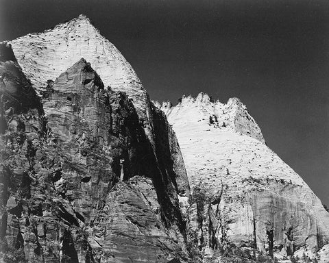 Rock formation-Night Sky Zion National Park-Utah White Modern Wood Framed Art Print with Double Matting by Adams, Ansel