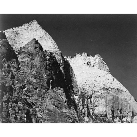 Rock formation-Night Sky Zion National Park-Utah White Modern Wood Framed Art Print by Adams, Ansel