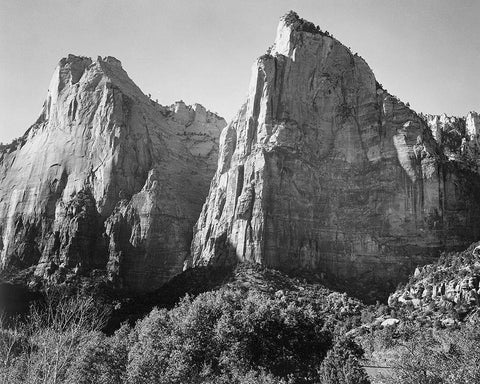 Court of the Patriarchs-Zion National Park-Utah White Modern Wood Framed Art Print with Double Matting by Adams, Ansel