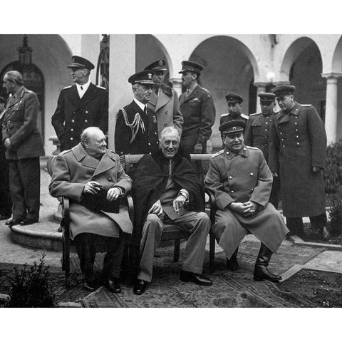 Big Three meet at Yalta Black Modern Wood Framed Art Print with Double Matting by U.S. Government