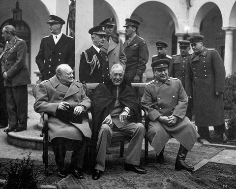 Big Three meet at Yalta Black Ornate Wood Framed Art Print with Double Matting by U.S. Government