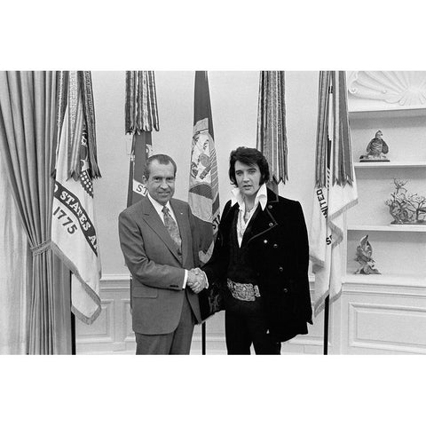 Elvis Presley meeting Richard Nixon Gold Ornate Wood Framed Art Print with Double Matting by Atkins, Ollie