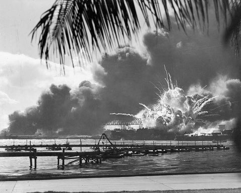 USS Shaw at Pearl Harbor 1941 White Modern Wood Framed Art Print with Double Matting by U.S. Archives