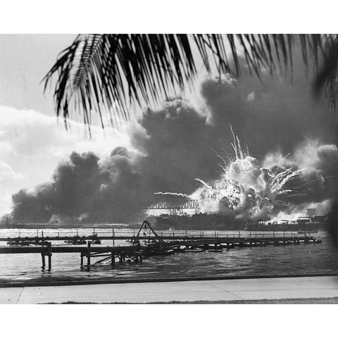 USS Shaw at Pearl Harbor 1941 Black Modern Wood Framed Art Print with Double Matting by U.S. Archives