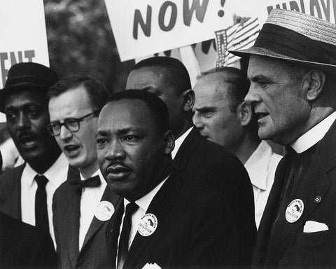 Martin Luther King Jr. during the 1963 March on Washington White Modern Wood Framed Art Print with Double Matting by Scherman, Rowland