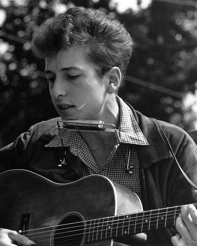 Bob DylanÂ at the Civil Rights March in Washington-D.C 1963 White Modern Wood Framed Art Print with Double Matting by Scherman, Rowland