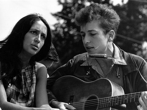 Joan Baez and Bob DylanÂ at the Civil Rights March in Washington-D.C 1963 Black Ornate Wood Framed Art Print with Double Matting by Scherman, Rowland