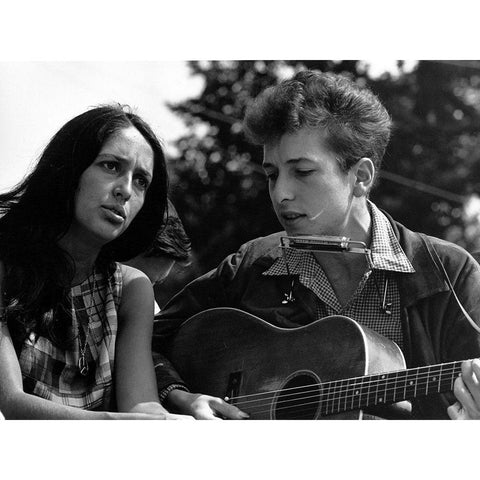 Joan Baez and Bob DylanÂ at the Civil Rights March in Washington-D.C 1963 White Modern Wood Framed Art Print by Scherman, Rowland