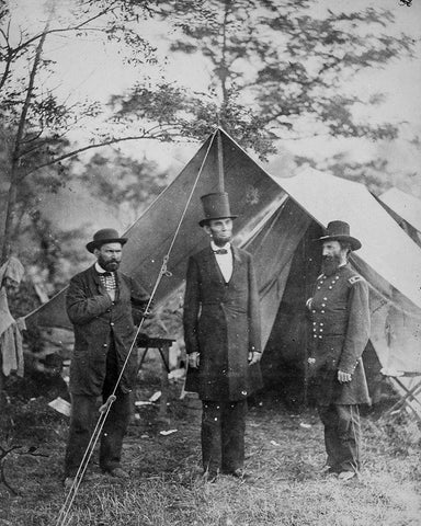 President Lincoln-Allan Pinkerton-and Maj. Gen. John A. McCleland Black Ornate Wood Framed Art Print with Double Matting by U.S. Archives