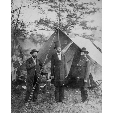 President Lincoln-Allan Pinkerton-and Maj. Gen. John A. McCleland White Modern Wood Framed Art Print by U.S. Archives