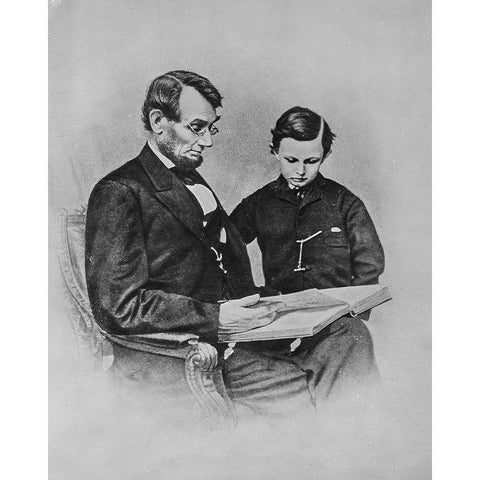 President Abraham Lincoln and Tad Lincoln Black Modern Wood Framed Art Print with Double Matting by U.S. Archives