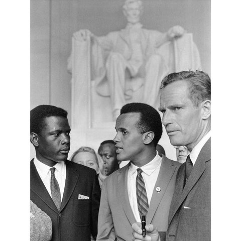 Poitier Belafonte Heston Civil Rights March 1963 Black Modern Wood Framed Art Print with Double Matting by U.S. Archives