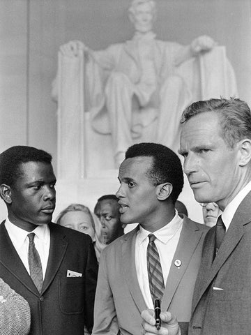 Poitier Belafonte Heston Civil Rights March 1963 White Modern Wood Framed Art Print with Double Matting by U.S. Archives