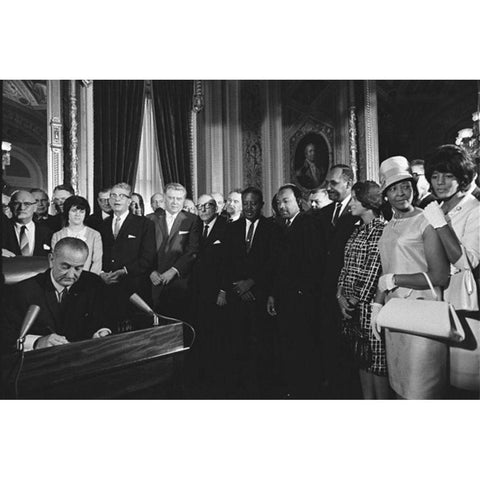 President Lyndon Johnson Signs the Voting Rights Act 1965 Gold Ornate Wood Framed Art Print with Double Matting by U.S. Archives