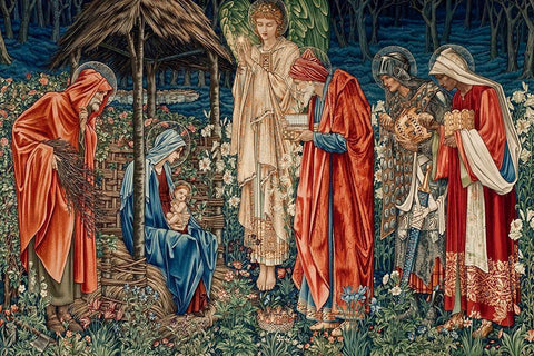 A Tapestry of The Adoration of the Magi Black Ornate Wood Framed Art Print with Double Matting by Burne-Jones, Edward