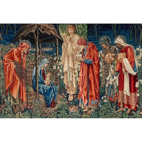 A Tapestry of The Adoration of the Magi Black Modern Wood Framed Art Print with Double Matting by Burne-Jones, Edward