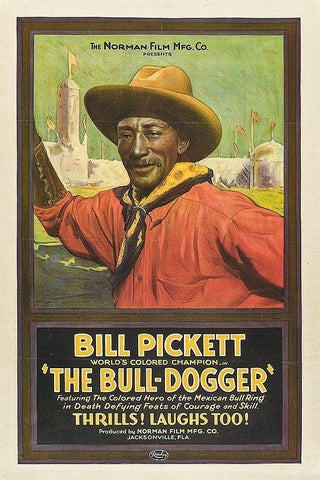 Bill Pickett The Bull-Dogger White Modern Wood Framed Art Print with Double Matting by Vintage Poster