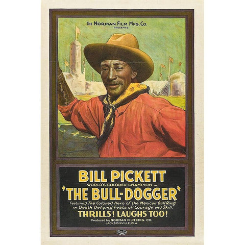 Bill Pickett The Bull-Dogger White Modern Wood Framed Art Print by Vintage Poster