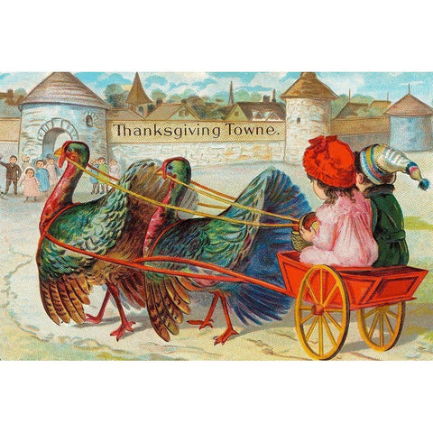 Thanksgiving Towne. We are a comin Gold Ornate Wood Framed Art Print with Double Matting by Missouri History Museum