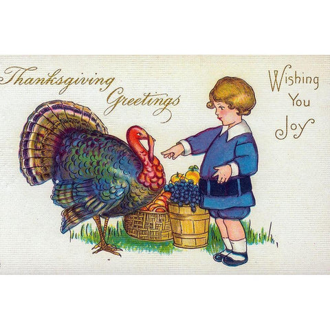 Thanksgiving Greetings. Wishing You Joy Gold Ornate Wood Framed Art Print with Double Matting by Missouri History Museum