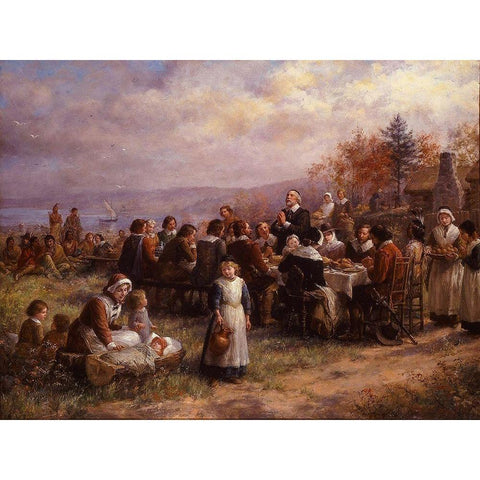 Thanksgiving at Plymouth, 1925 White Modern Wood Framed Art Print by Brownscombe, Jennie