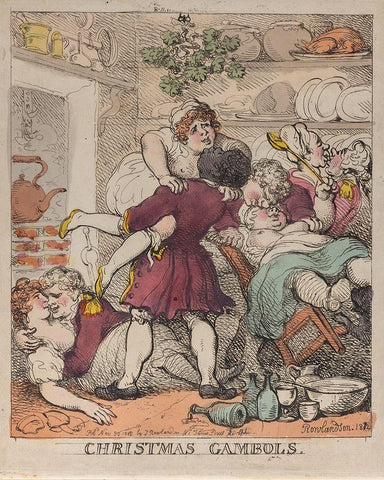 Christmas Gambols White Modern Wood Framed Art Print with Double Matting by Rowlandson, Thomas