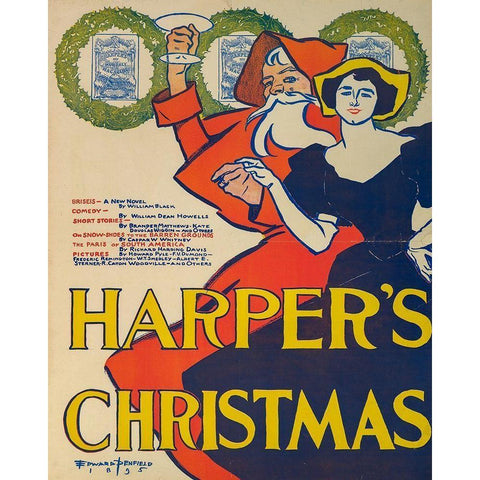 Harpers Christmas 1895 Black Modern Wood Framed Art Print with Double Matting by Penfield, Edward