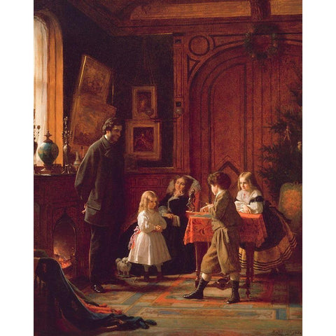 Christmas Time, The Blodgett Family Black Modern Wood Framed Art Print with Double Matting by Johnson, Eastman