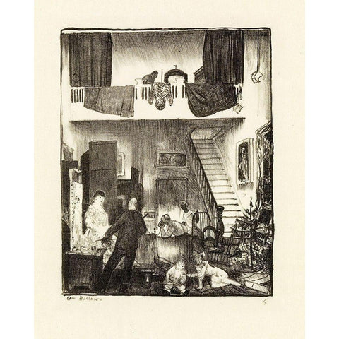 The Studio, Christmas 1916 Gold Ornate Wood Framed Art Print with Double Matting by Bellows, George