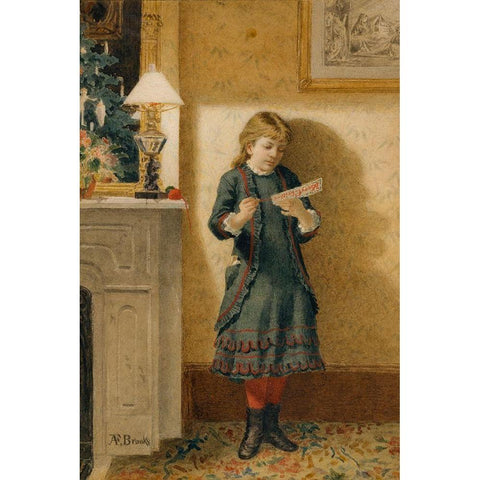 Child with Christmas Card White Modern Wood Framed Art Print by Brooks, Alden Finney