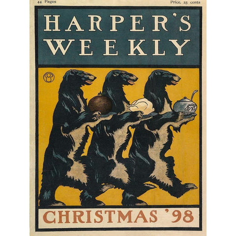 Harpers Weekly Christmas 1898 Gold Ornate Wood Framed Art Print with Double Matting by Penfield, Edward