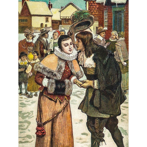 New Years Day in Old New York Gold Ornate Wood Framed Art Print with Double Matting by Christmas Number of The Graphic