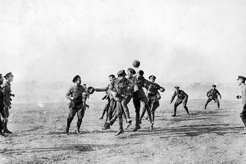 Football in Salonika, Greece on Christmas day 1915 White Modern Wood Framed Art Print with Double Matting by UK Ministry of Information