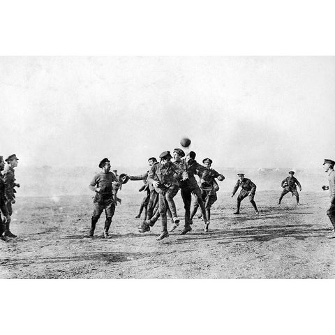 Football in Salonika, Greece on Christmas day 1915 Gold Ornate Wood Framed Art Print with Double Matting by UK Ministry of Information