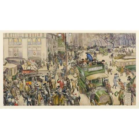 Christmas Shoppers, Madison Square Gold Ornate Wood Framed Art Print with Double Matting by Glackens, William James