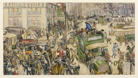 Christmas Shoppers, Madison Square Black Ornate Wood Framed Art Print with Double Matting by Glackens, William James