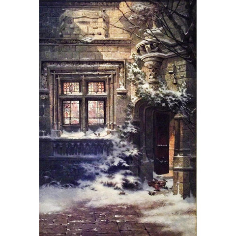 Christmas Morning, Hotel de Cluny White Modern Wood Framed Art Print by Deakin, Edwin