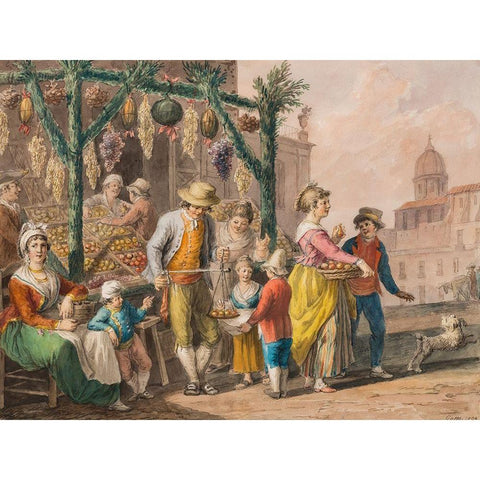 A fruit stall in Naples at Christmas, 1828 Black Modern Wood Framed Art Print with Double Matting by Smithsonian Design Museum