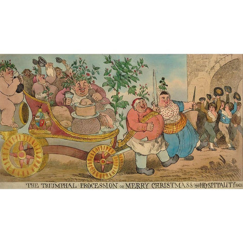 The triumphal procession of Merry Christmas to Hospitality Hall Gold Ornate Wood Framed Art Print with Double Matting by British Museum