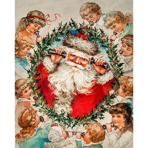 Santa Claus on string phones White Modern Wood Framed Art Print by Wallach, Miriam and Ira D